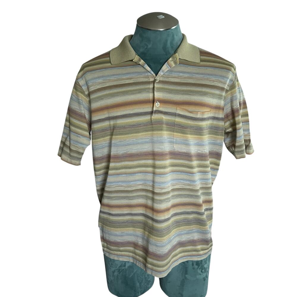Vintage St Croix Men's Knit Polo Shirt Multicolored Striped 100% Cotton Size M